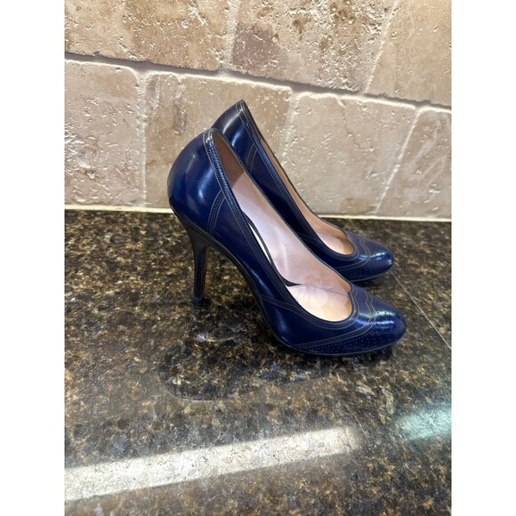 Vintage Fendi Navy Blue Leather Pumps 7 US 37.5 EU GUC - Picture 11 of 12
